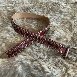 Red leather and rhinestone western belt